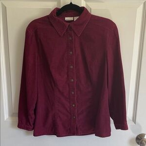Newport News Maroon Snap Button Down corduroy Shirt/ shacket Women’s 10